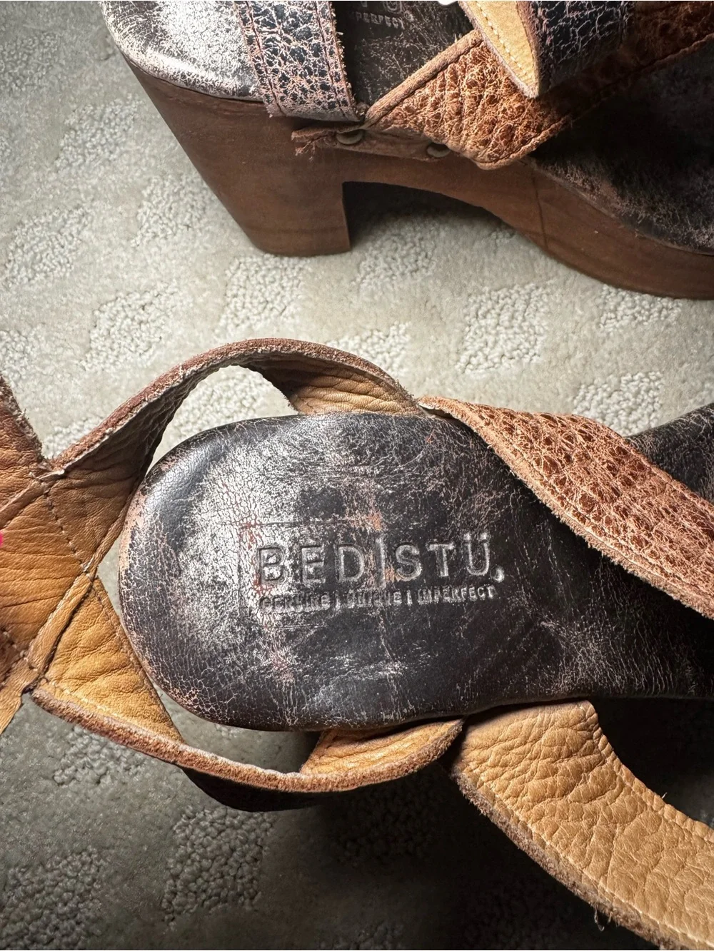 Bedstu Leather Platform Sandal with Wood Heel